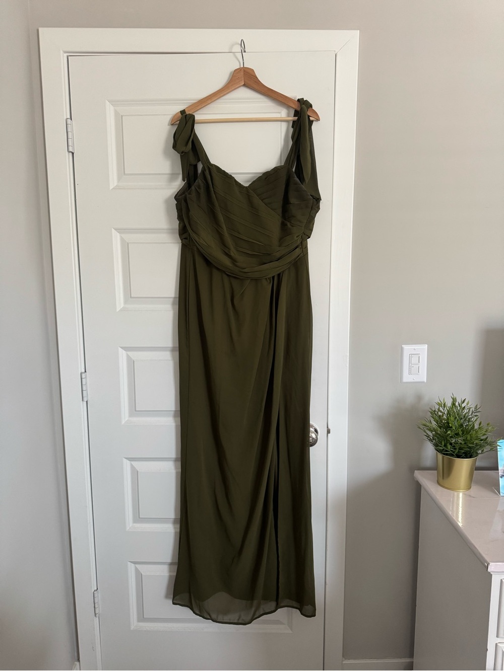 Lulu's Olive Green Chiffon Maxi Dress with Tie Straps